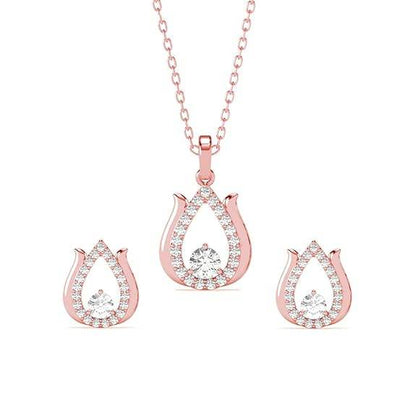 925 Sterling Silver Lotus Pendant Earrings Chain Necklace Jewellery Set | Rose Gold Plated, Swiss Zirconia | Gift for Women and Girls - Rajputtrade