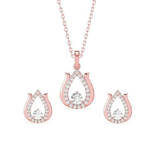 925 Sterling Silver Lotus Pendant Earrings Chain Necklace Jewellery Set | Rose Gold Plated, Swiss Zirconia | Gift for Women and Girls - Rajputtrade