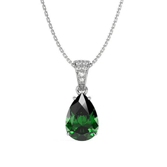 925 Sterling Silver Dark Green Tear Drop Pendant Earring Chain Jewellery Set | Rhodium Plated, Swiss Zirconia | Gift for Women & Girls - Rajputtrade