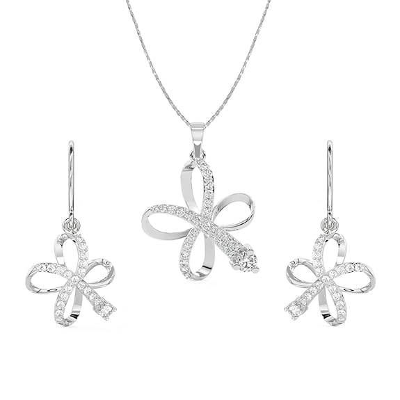 925 Sterling Silver Vega Pendant Earring Chain Jewellery Set | Rhodium Plated, Swiss Zirconia | Gift for Women & Girls - Rajputtrade