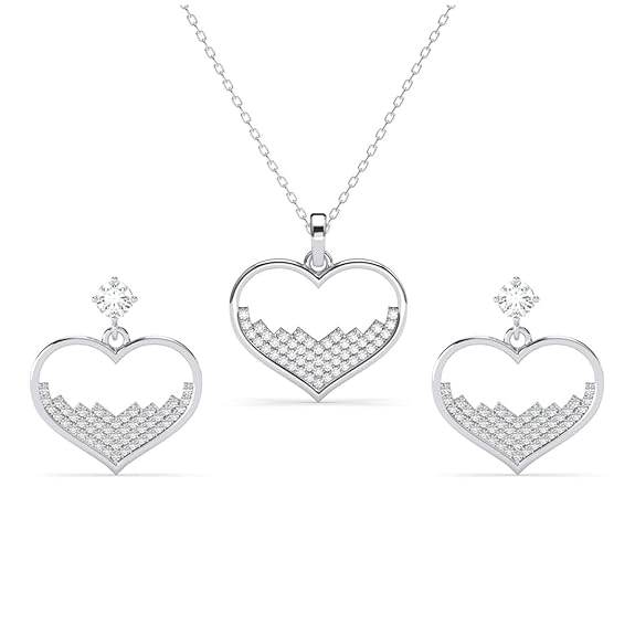 925 Sterling Silver Cuore Heart Pendant Earrings Chain Necklace Jewellery Set | Platinum Plated, Swiss Zirconia | Valentine Gift for Women and Girls - Rajputtrade
