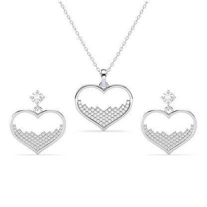 925 Sterling Silver Cuore Heart Pendant Earrings Chain Necklace Jewellery Set | Platinum Plated, Swiss Zirconia | Valentine Gift for Women and Girls - Rajputtrade