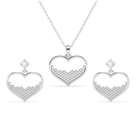 925 Sterling Silver Cuore Heart Pendant Earrings Chain Necklace Jewellery Set | Platinum Plated, Swiss Zirconia | Valentine Gift for Women and Girls - Rajputtrade