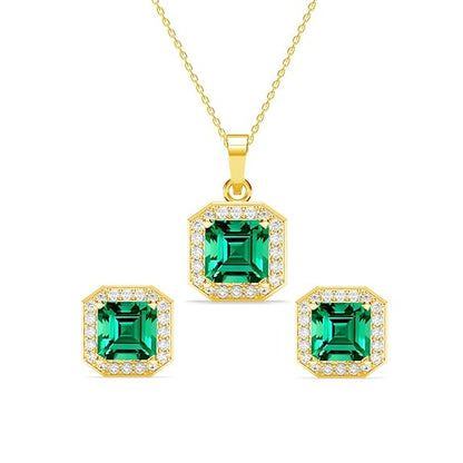 925 Sterling Silver Amati Green Solitaire Pendant Earrings Chain Necklace Jewellery Set | Gold Plated, Swiss Zirconia |Gift for Women and Girls