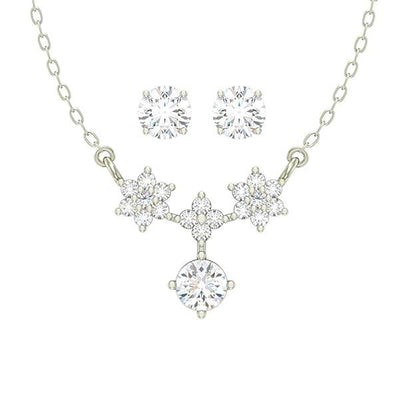 925 Sterling Silver Lily Pendant Earring Chain Jewellery Set | Platinum Plated, Swiss Zirconia | Gift for Women & Girls - Rajputtrade