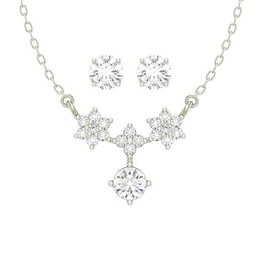 925 Sterling Silver Lily Pendant Earring Chain Jewellery Set | Platinum Plated, Swiss Zirconia | Gift for Women & Girls - Rajputtrade