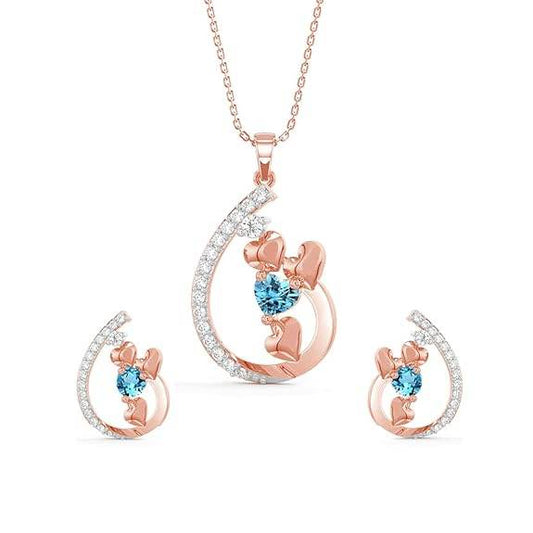 925 Sterling Silver Heart Pendant Earring Chain Jewellery Set | Rose Gold Rhodium Plated, Swiss Zirconia | Gift for Women & Girls - Rajputtrade