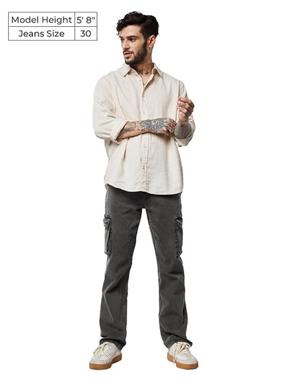The Souled Store Solids: Men and Boys Straight Fit Cotton Blend Cargo Jeans - Rajputtrade