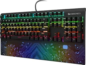 ZEBRONICS Zeb-MAX Chroma Premium Mechanical Gaming Keyboard with 104 Tactile Switch Keys, Wrist Rest, 18 RGB LED Modes, Braided & Gold Plated USB Cable - Rajputtrade