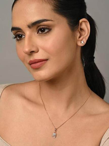 925 Sterling Silver Tosca Pendant Earrings Chain Necklace Jewellery Set | Rose Gold Plated, Swiss Zirconia |Gift for Women and Girls - Rajputtrade