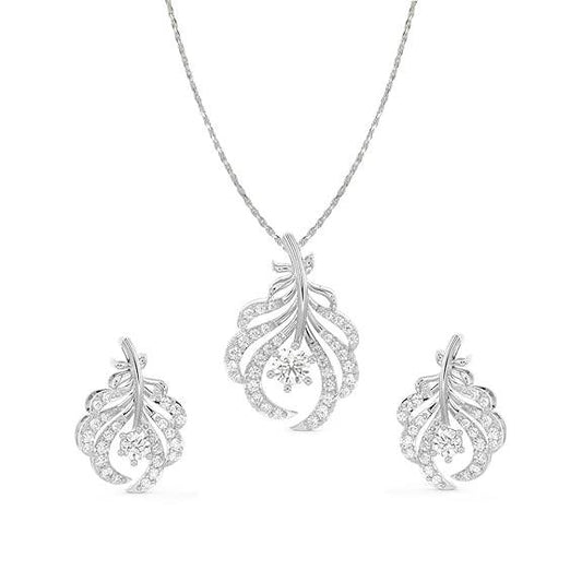 925 Sterling Silver Nusa Pendant Earring Chain Jewellery Set | Rhodium Plated, Swiss Zirconia | Gift for Women & Girls - Rajputtrade