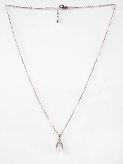 925 Sterling Silver Kashm Freshwater Pearl Pendant Chain Necklace Jewellery Set | Rose Gold Plated, Swiss Zirconia |Gift for Women and Girls - Rajputtrade