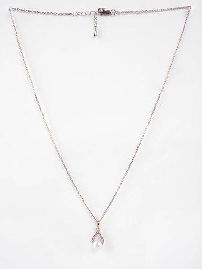 925 Sterling Silver Kashm Freshwater Pearl Pendant Chain Necklace Jewellery Set | Rose Gold Plated, Swiss Zirconia |Gift for Women and Girls - Rajputtrade