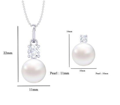 Sterling Silver and Pearl & Crystal Pendant Earrings Set With Chain for Women & Girls (White) - Rajputtrade