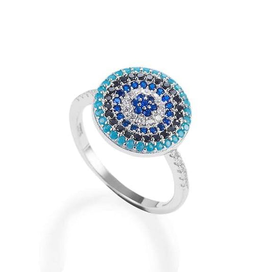 92.5 Sterling Silver Classy Circular Evil Eye Ring, Studded with Zircons, Evil Eye Collection, Gift for Women & Girls - Rajputtrade