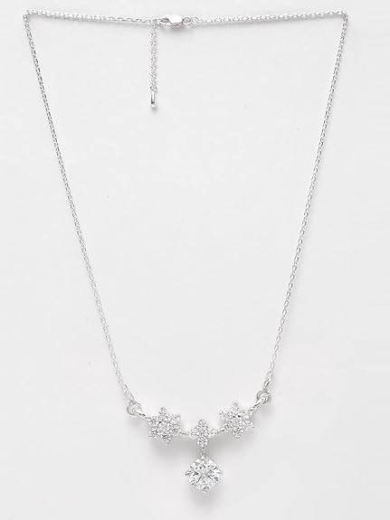 925 Sterling Silver Lily Pendant Earring Chain Jewellery Set | Platinum Plated, Swiss Zirconia | Gift for Women & Girls - Rajputtrade