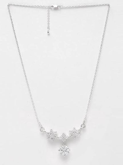925 Sterling Silver Lily Pendant Earring Chain Jewellery Set | Platinum Plated, Swiss Zirconia | Gift for Women & Girls - Rajputtrade