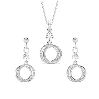 925 Sterling Silver Circle of Joy Pendant Earrings Chain Necklace Jewellery Set | Platinum Plated, Swiss Zirconia | Gift for Women and Girls