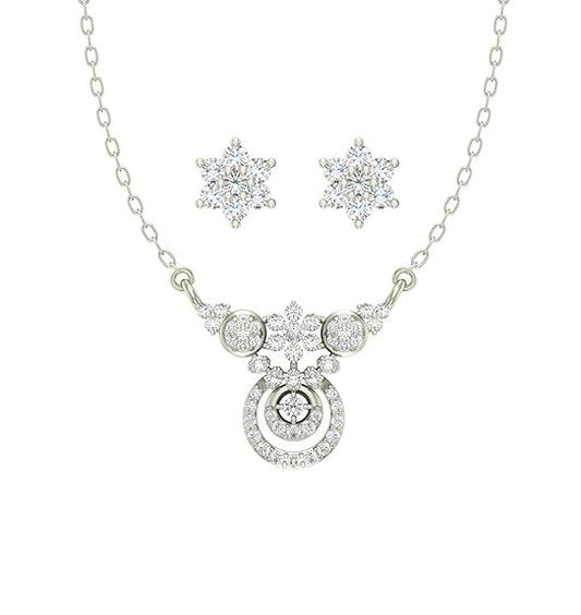 925 Sterling Silver Aria Pendant Earring Chain Jewellery Set | Platinum Plated, Swiss Zirconia | Gift for Women & Girls - Rajputtrade