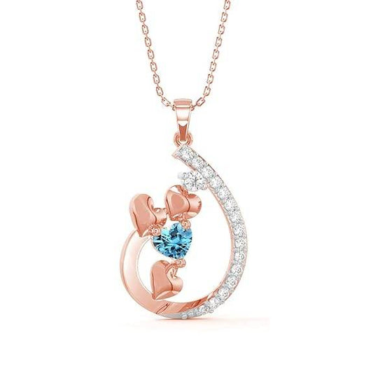 925 Sterling Silver Heart Pendant Earring Chain Jewellery Set | Rose Gold Rhodium Plated, Swiss Zirconia | Gift for Women & Girls - Rajputtrade