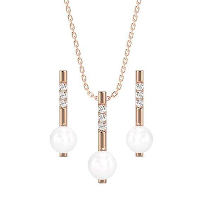 925 Sterling Silver Pearl Rose Pendant Earring Chain Jewellery Set | Rose Gold Rhodium Plated, Swiss Zirconia | Gift for Women & Girls - Rajputtrade