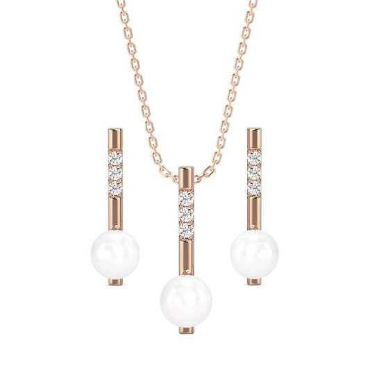 925 Sterling Silver Pearl Rose Pendant Earring Chain Jewellery Set | Rose Gold Rhodium Plated, Swiss Zirconia | Gift for Women & Girls - Rajputtrade