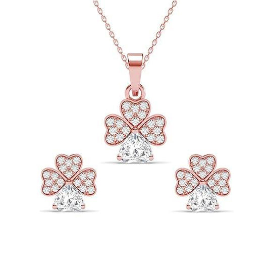 925 Sterling Silver Bunch of Hearts Pendant Earrings Chain Necklace Jewellery Set | Rose Gold Plated, Swiss Zirconia |Gift for Women and Girls - Rajputtrade