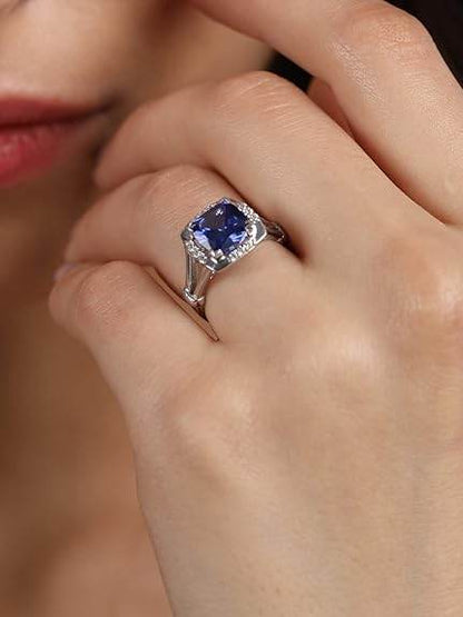 925 Sterling Silver Cushion Stone Ring with Adjustable Band | Gift for Women Wife Girls - Rajputtrade
