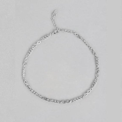 925 Sterling Silver Cubic Zirconia Infinity Rhodium Plating Chain Anklet (Single) | | Gift for Women & Girls | - Rajputtrade