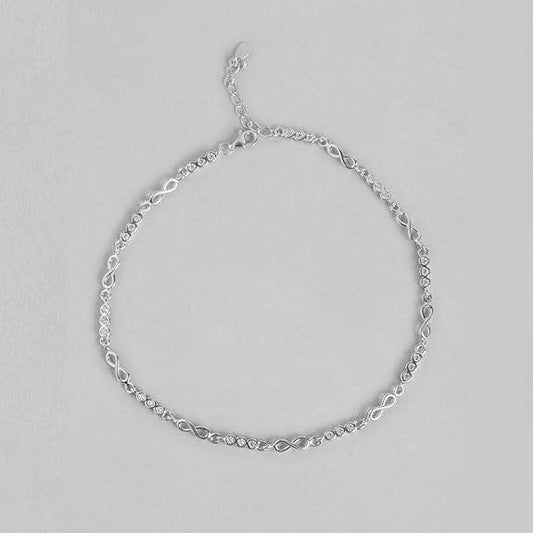 925 Sterling Silver Cubic Zirconia Infinity Rhodium Plating Chain Anklet (Single) | | Gift for Women & Girls | - Rajputtrade