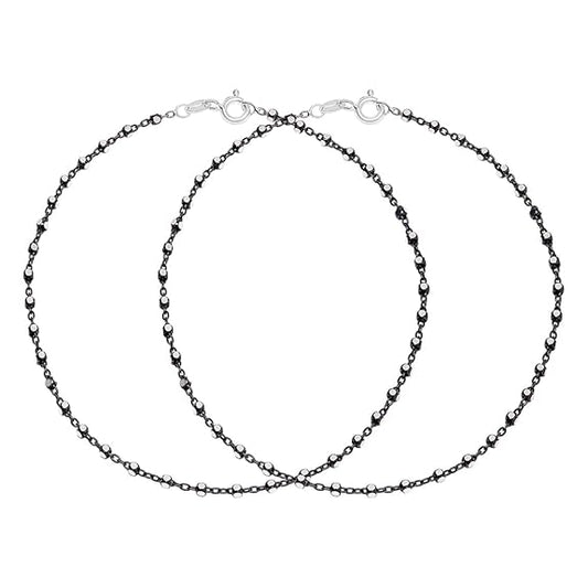 925 Sterling Silver Beaded Black Rhodium Plated Chain Anklet (Pair) | Gift for Women & Girls | - Rajputtrade