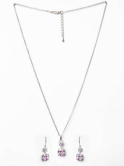 925 Sterling Silver Rosa Pendant Earring Chain Jewellery Set | Rose Gold Plated, Swiss Zirconia | Gift for Women & Girls - Rajputtrade