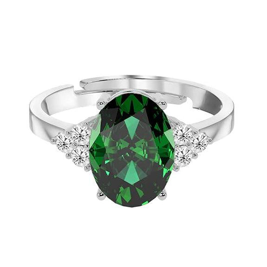 925 Sterling Silver Oval Stone Ring with Adjustable Band | Gift for Women Wife Girls - Rajputtrade