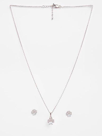 925 Sterling Silver Bunch of Hearts Pendant Earrings Chain Necklace Jewellery Set | Rose Gold Plated, Swiss Zirconia |Gift for Women and Girls - Rajputtrade