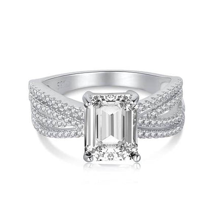 92.5 Sterling Silver Multi Band Emerald Cut Ring | Engagement Ring for Women, - Rajputtrade