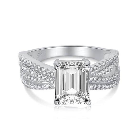 92.5 Sterling Silver Multi Band Emerald Cut Ring | Engagement Ring for Women, - Rajputtrade
