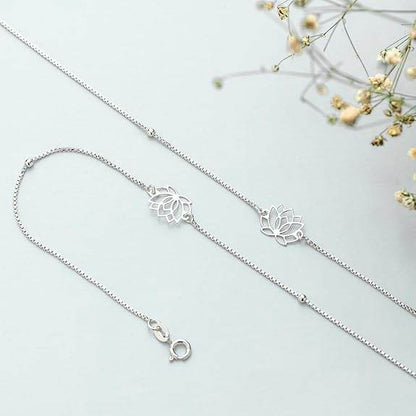 925 Sterling Silver Designer Lotus Floral Rhodium Plated Adjustable Chain Anklet (Pair) | Gift for Women & Girls | - Rajputtrade