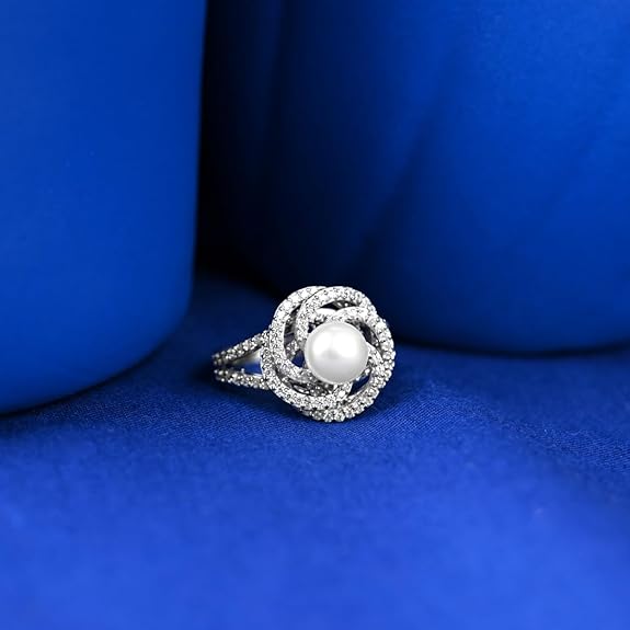 Pure 925 Sterling Silver Capree Real Pearl Size Adjustable Finger Ring | Gift for Women and Girls - Rajputtrade