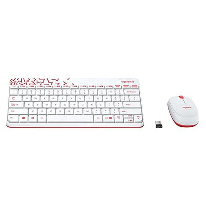 Logitech MK240 Nano USB Wireless Keyboard and Mouse Set, 12 Function Keys 2.4GHz Wireless, 1000DPI,Spill-Resistant Design, PC/Mac, White/Vivid Red - Rajputtrade