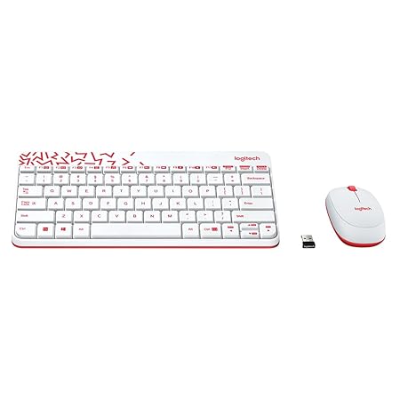 Logitech MK240 Nano USB Wireless Keyboard and Mouse Set, 12 Function Keys 2.4GHz Wireless, 1000DPI,Spill-Resistant Design, PC/Mac, White/Vivid Red - Rajputtrade