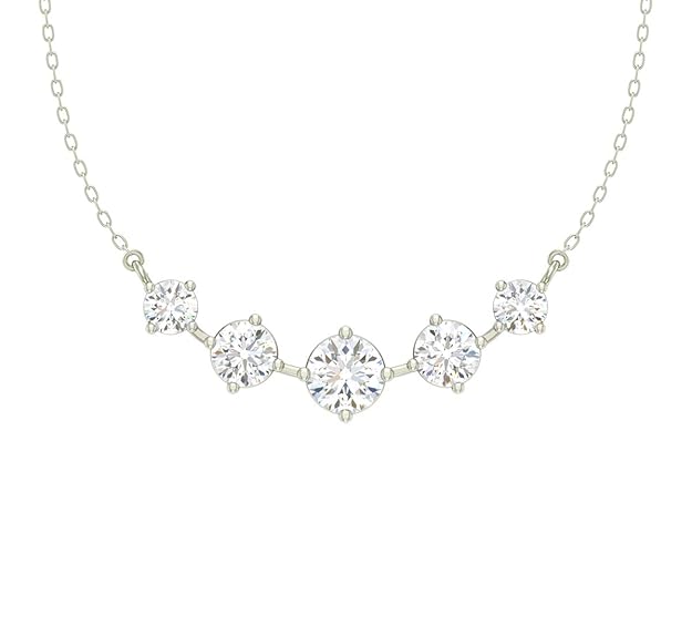 925 Sterling Silver 5 Stone Pendant Earring Chain Jewellery Set | Platinum Plated, Swiss Zirconia | Gift for Women & Girls