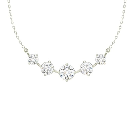 925 Sterling Silver 5 Stone Pendant Earring Chain Jewellery Set | Platinum Plated, Swiss Zirconia | Gift for Women & Girls