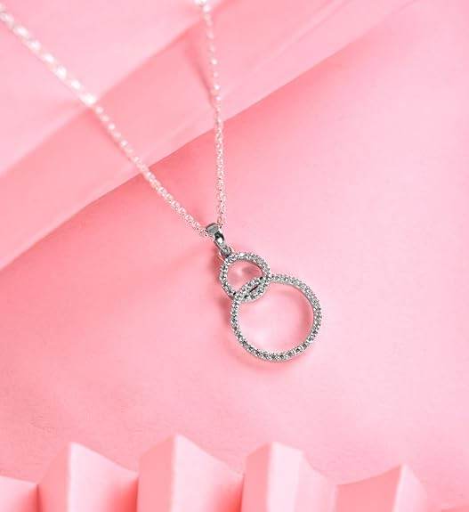 925 Sterling Silver Interlocked Ring Pendant Earrings Chain Necklace Jewellery Set | Platinum Plated, Swiss Zirconia | Gift for Women and Girls - Rajputtrade