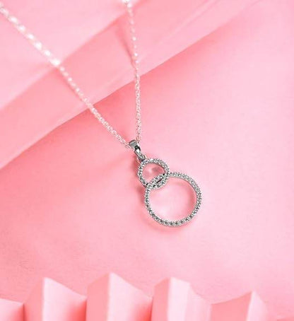 925 Sterling Silver Interlocked Ring Pendant Earrings Chain Necklace Jewellery Set | Platinum Plated, Swiss Zirconia | Gift for Women and Girls - Rajputtrade