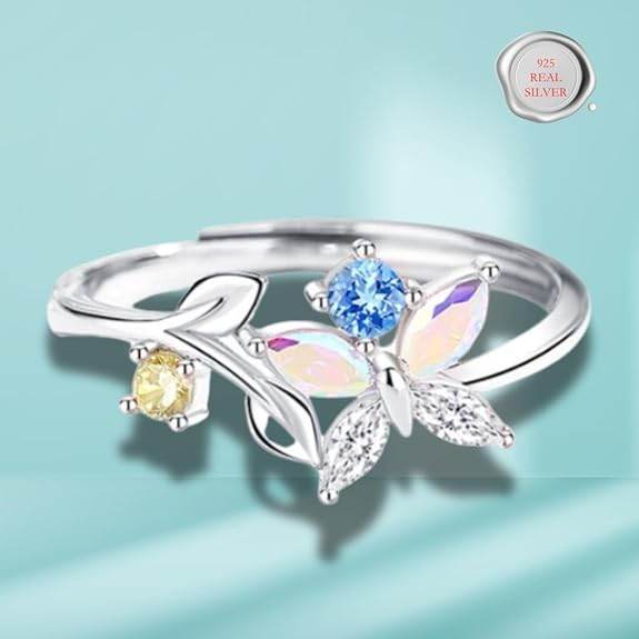 925 Sterling Silver Butterfly Ring for Women and Girls, Gifts for Girlfriend, Flower Ring, - Rajputtrade
