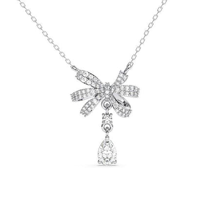 925 Sterling Silver Bow Knot Pendant Chain Necklace Jewellery Set | Platinum Plated, Swiss Zirconia | Classy Gift for Women and Girls - Rajputtrade