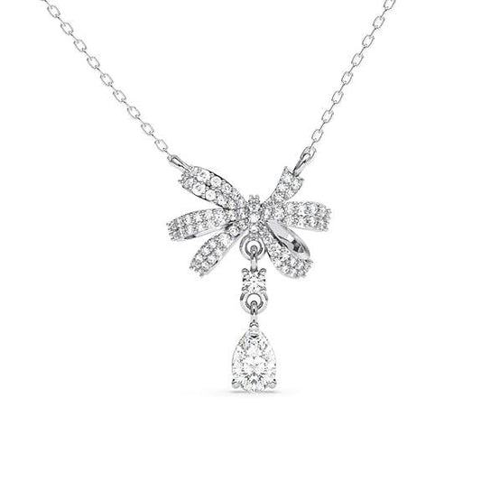 925 Sterling Silver Bow Knot Pendant Chain Necklace Jewellery Set | Platinum Plated, Swiss Zirconia | Classy Gift for Women and Girls - Rajputtrade