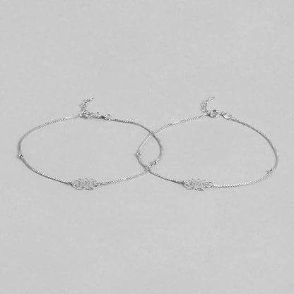 925 Sterling Silver Designer Lotus Floral Rhodium Plated Adjustable Chain Anklet (Pair) | Gift for Women & Girls | - Rajputtrade