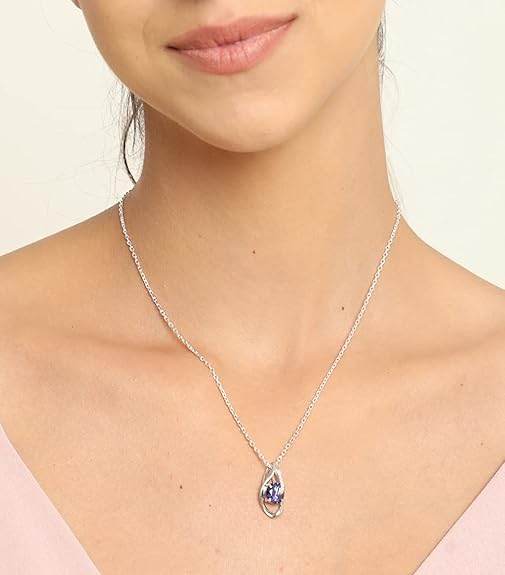 925 Sterling Silver Royal Blue Eye Pendant Chain Jewellery Set | Rhodium Plated, Swiss Zirconia | Gift for Women & Girls - Rajputtrade