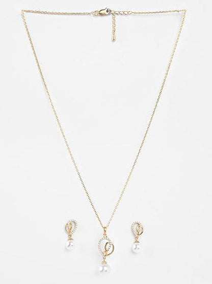 925 Sterling Silver Zahab Pearl Interlocked Pendant Earrings Chain Necklace Jewellery Set | Gold Plated, Swiss Zirconia |Gift for Women and Girls - Rajputtrade